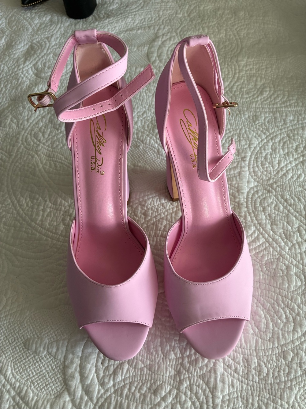 Cathy Din Pink Ankle-Strap Open-Toe Heels